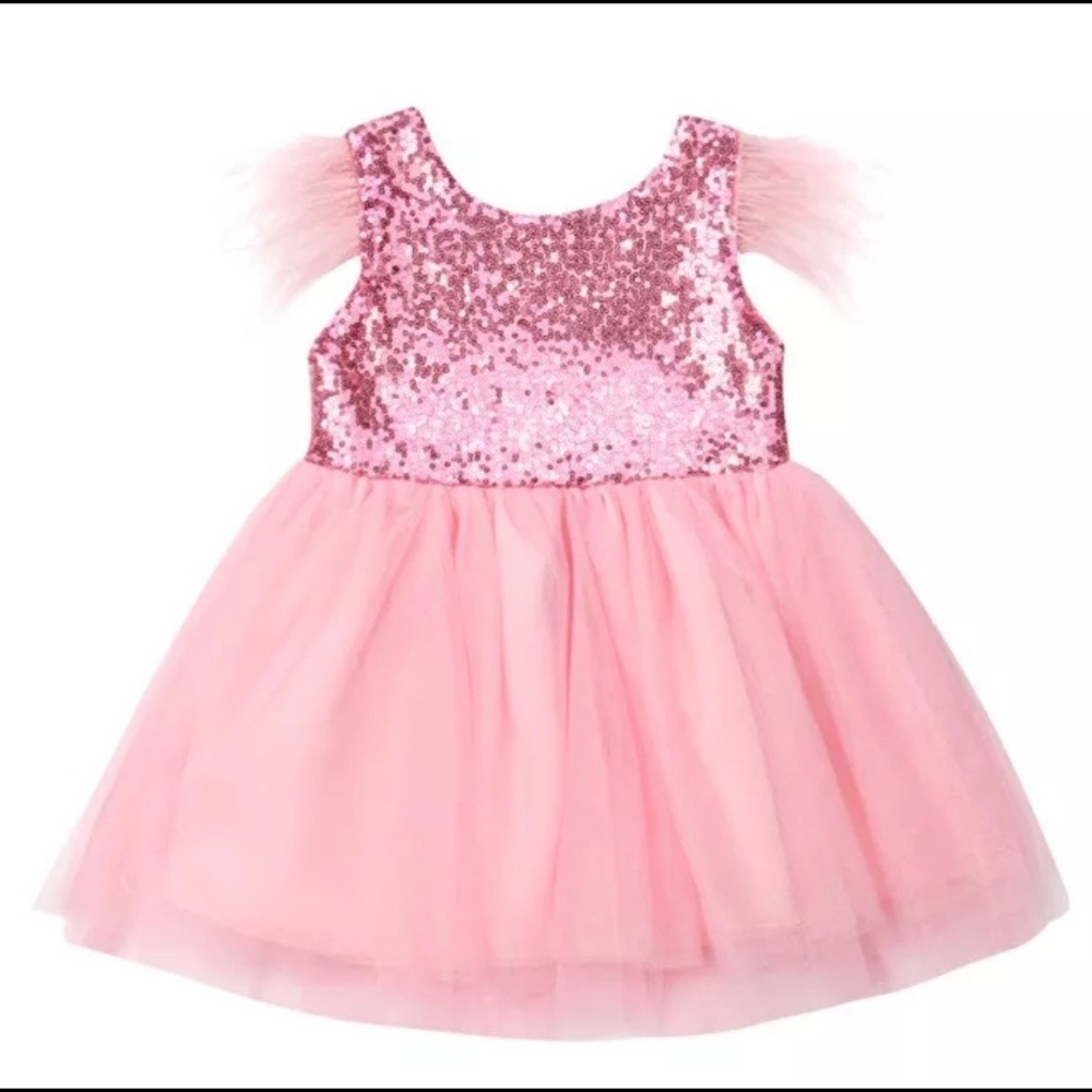 Girls Pink Sequin Tulle Boutique Party Dress